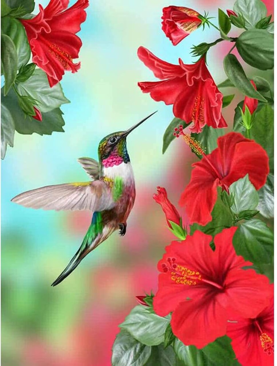 DIY 5D Diamond Craft Painting Kit – Hummingbird & Flowers Diamond Art for Adults, Full Drill Diamond Painting for Wall Decor, Gifts & Relaxation (30x40cm / 11.8x15.7inch)
